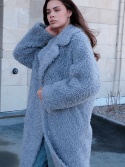 Шуба из шерсти мериноса, стальная, SilverFox