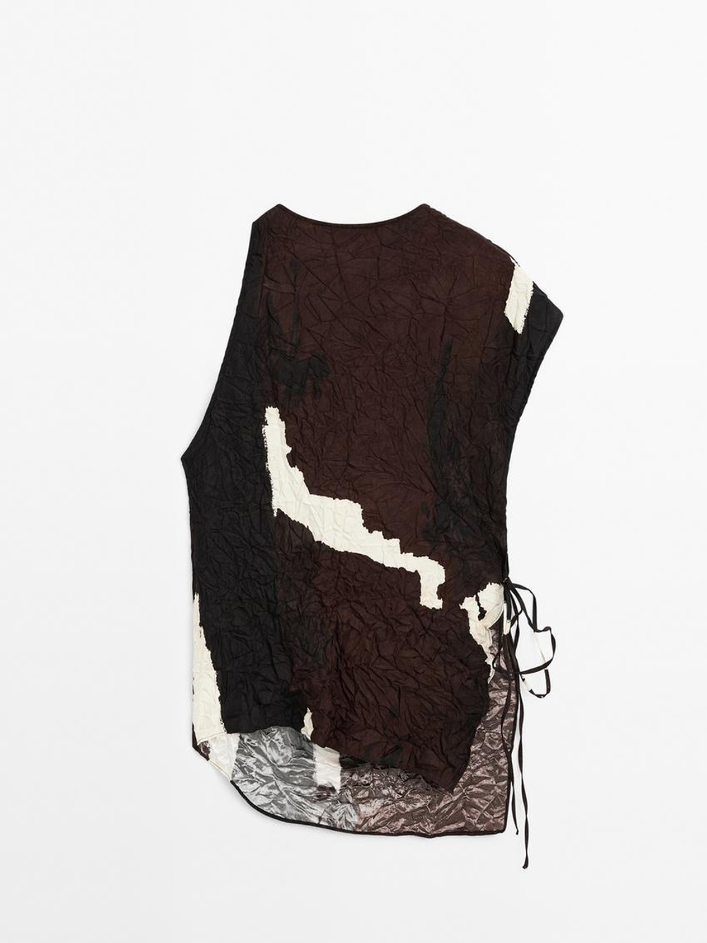 Massimo Dutti Топ в стиле колор-блок с деталью из ткани, шоколадный