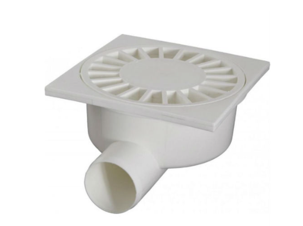 Трап горизонтальный с сухим затвором решетка пластиковая ВК ПП 150/ 150х50, короб, белый,РТП