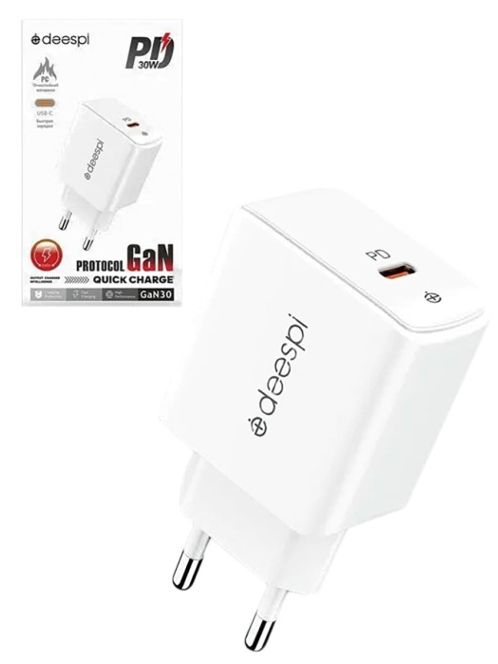 Сетевой адаптер питания DEESPI GaN30 PD30W (белый)