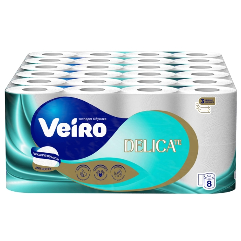 Туалетная бумага в рулонах Veiro Delicate 3 слоя (48 рулонов х 15 м)