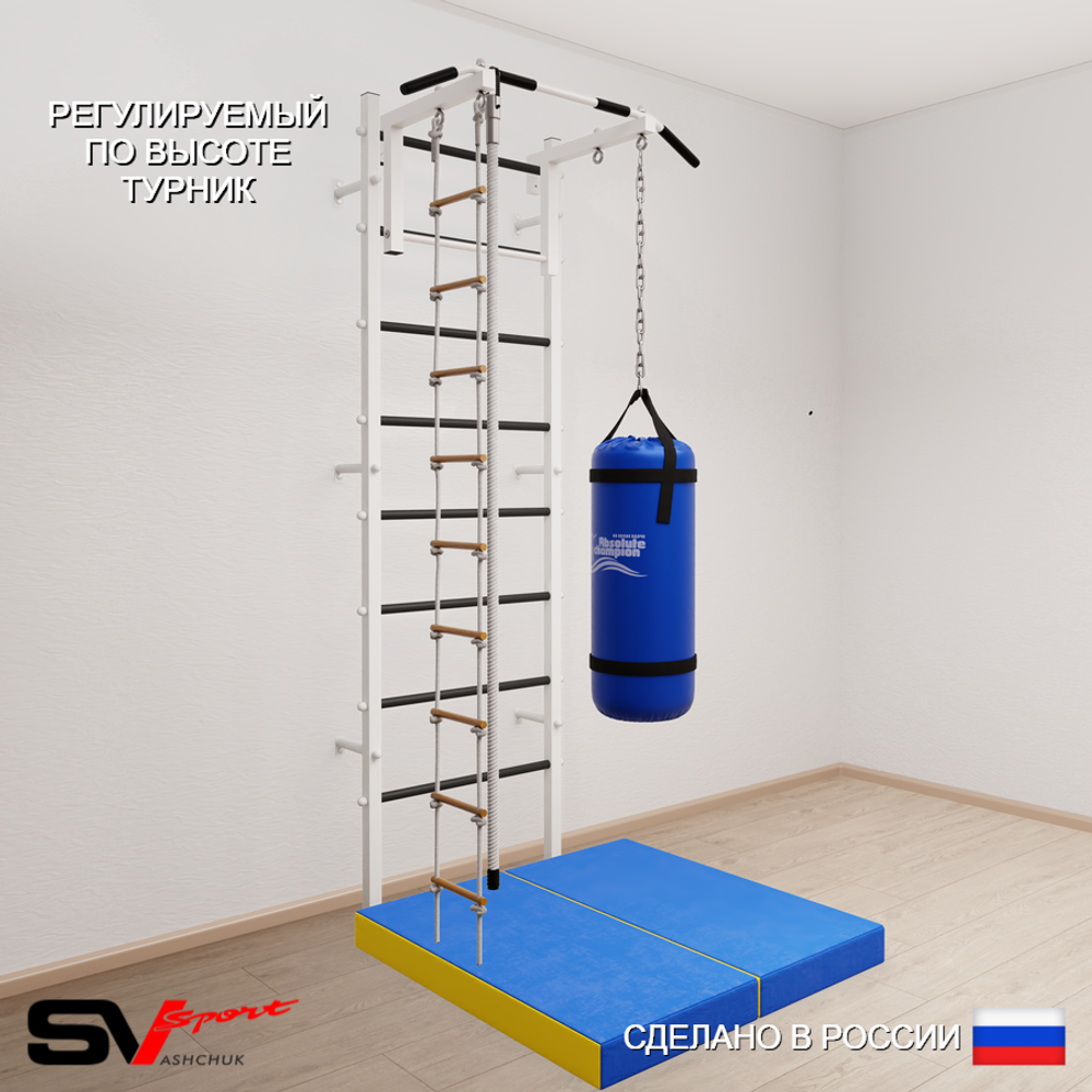 Шведская стенка Sv Sport 5147 (Турник стандарт/Канат/Лестница/Цепь/Мешок 30кг/Мат 1м)