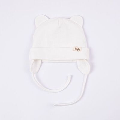 Two-ply jersey hat with earflaps 3-18 months - Heavy Cream