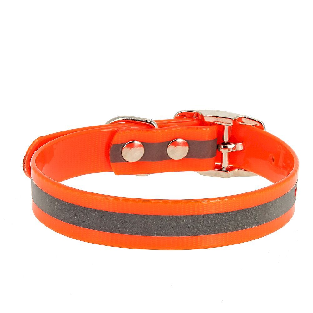 Ошейник из биотана со светоотражающей полосой шир. 15мм, обх. шеи. 26-35см, оранжевый