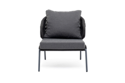 "Милан" кресло плетеное из роупа, каркас алюминий темно-серый (RAL7024) муар, роуп темно-серый круглый, ткань темно-серая 027