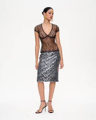 Юбка мини из пайеток с леопардовым принтом