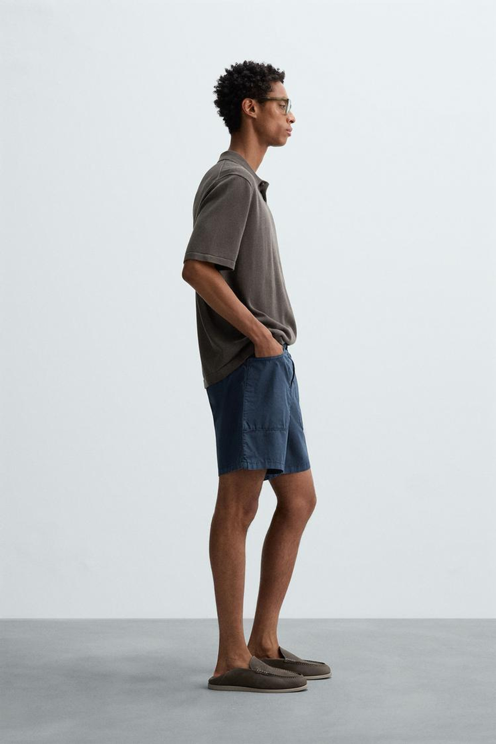 ZARA ТРИКОТАЖНОЕ ПОЛО ИЗ СМЕСОВОГО ХЛОПКА, ЧЕРНЫЙ-КОРИЧНЕВЫЙ