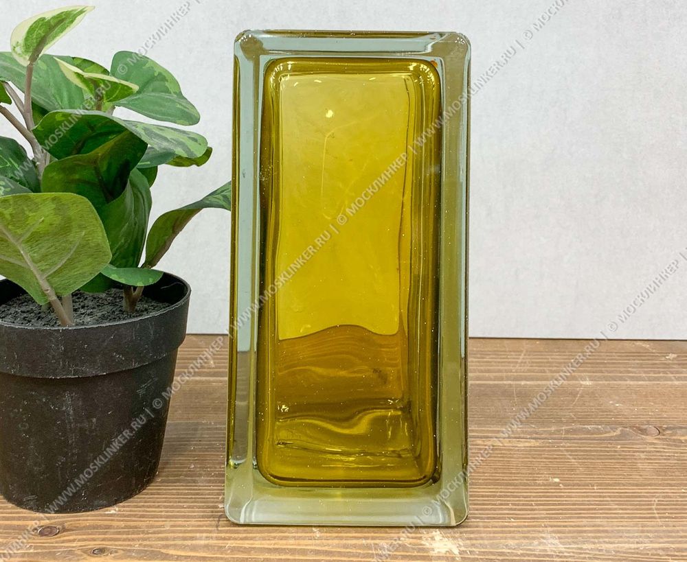 Стеклоблок Vitrablok Половинка Бронзовый Волна 19x9x8 - окрашенный внутри