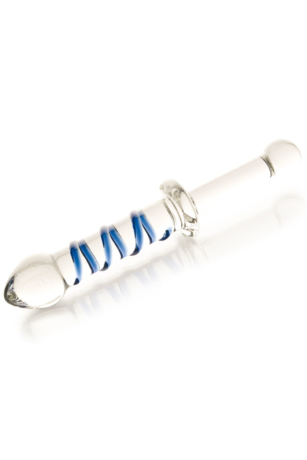 Фаллоимитатор Sexus Glass стеклянный с голубыми полосками 23 см