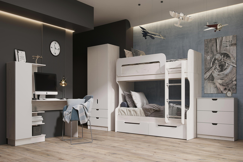 Компьютерный стол Юниор-4, Шарли Белый, Дуб Крафт Белый