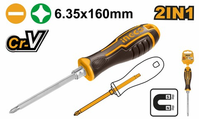 Отвертка двухсторонняя SL6+PH2 INGCO AKISD0201 INDUSTRIAL