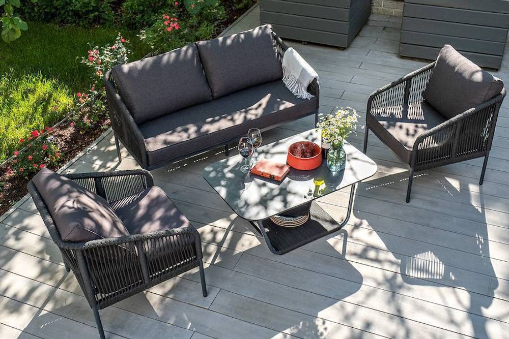 "Канны" лаунж-зона 4-местная плетеная из роупа (веревки), цвет темно-серый