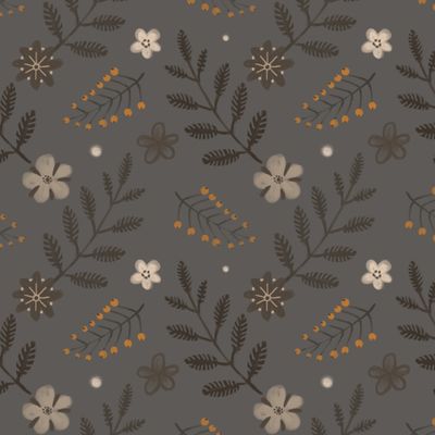 цветы, ветки и ягоды на сером фоне