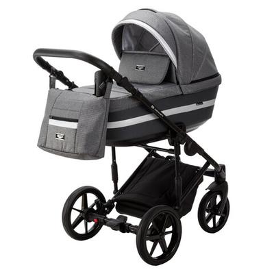 Детская коляска Adamex Rimini 3 в 1 RI11A LUX (СЕРЫЙ С СЕРЕБР.ЛЮРЕКСОМ+Т.СЕР.КОЖА+СЕРЕБР.ОТДЕЛКА)