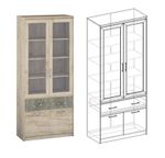 Стеллаж Дакота №2 серый крафт/тиз серый + полки (стекло)