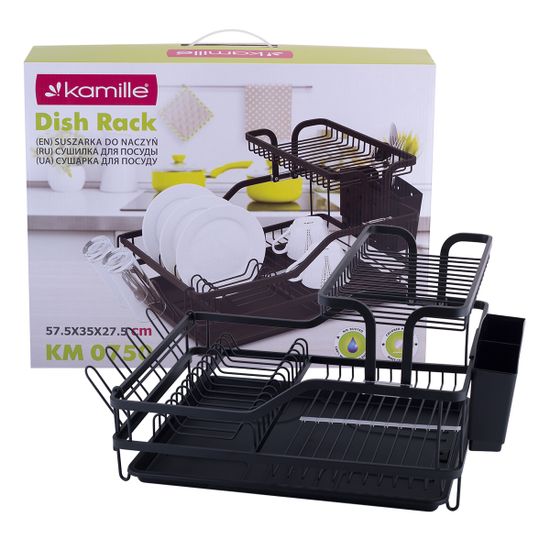 Сушилка для посуды из алюминия с поддоном Kamille KM-0750 (черная 57,5х35х27,5 см.)