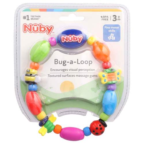 Nuby, Bug-a-Loop, прорезыватель для зубов, для детей от 3 месяцев, 1 шт.