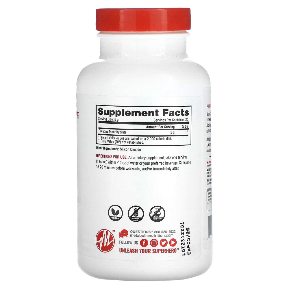 Metabolic Nutrition, Креатин, без добавок, 100 г (3,52 унции)
