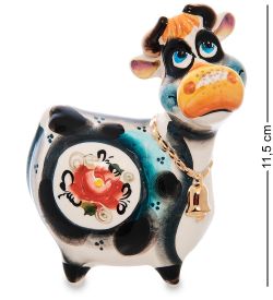 ГЛ- 657 Фигурка «Корова с колокольчиком» цв. золото (Гжельский фарфор)