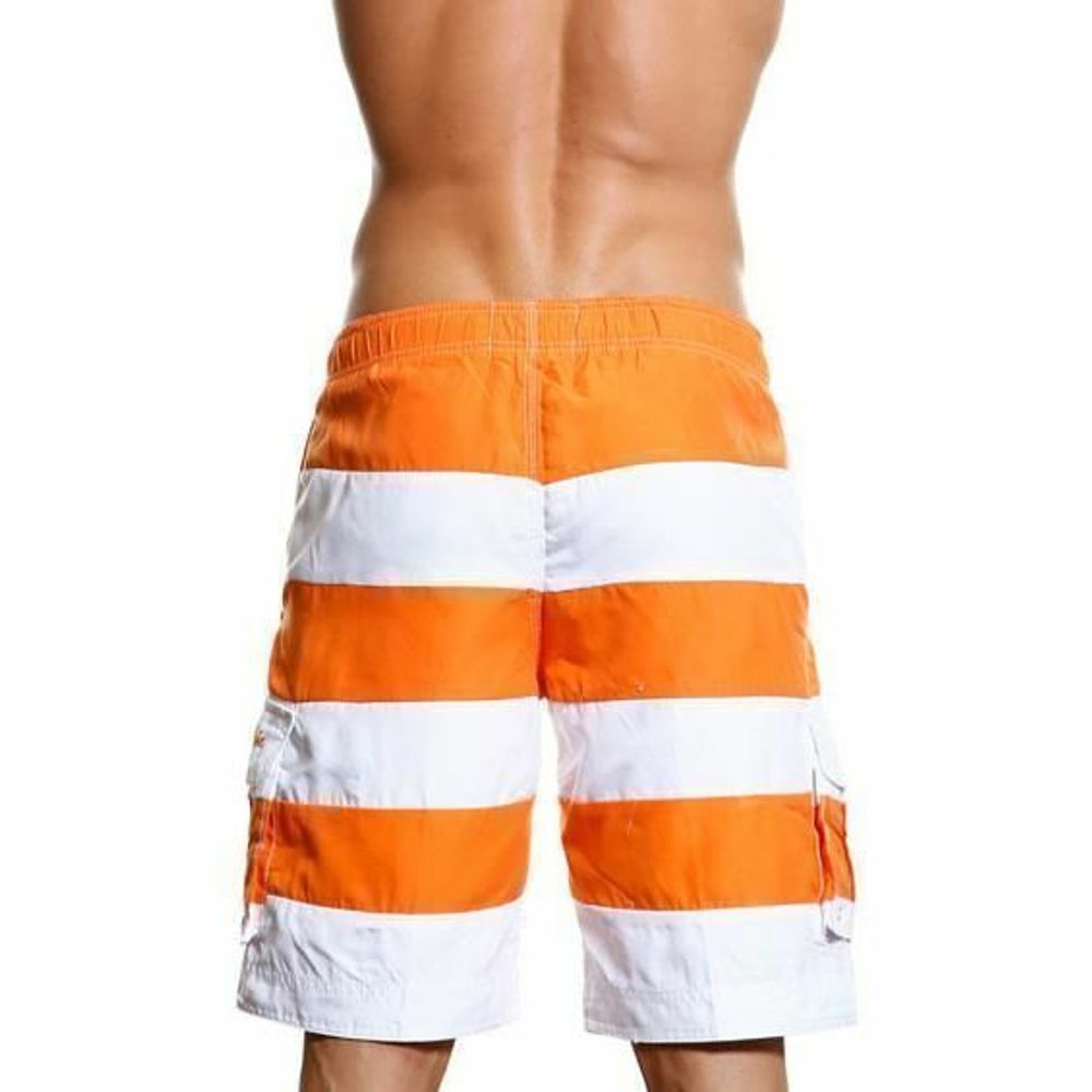 Мужские пляжные шорты Abercrombie&amp;Fitch белые в оранжевую полоску