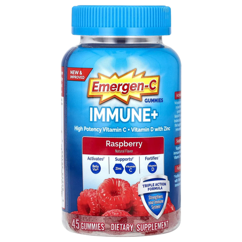 Immune+ Vitamin C + Vitamin D with Zinc Gummies, Raspberry, 45 Gummies