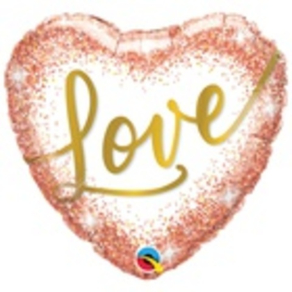 П 18" Сердце LOVE глиттер Rose Gold