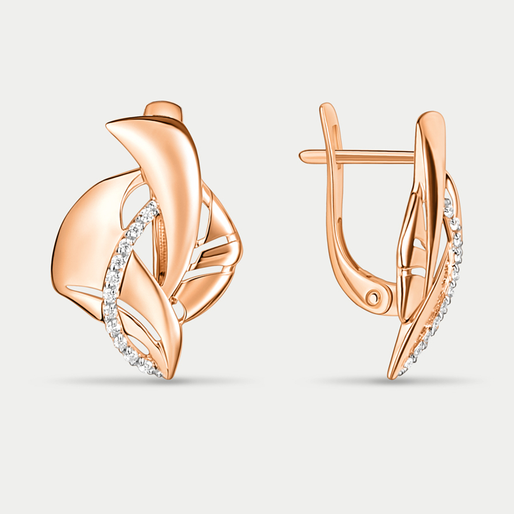 Серьги женские с фианитами из красного золота 585 пробы (арт. 014682-1102)