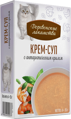ДЕРЕВЕНСКИЕ ЛАКОМСТВА Пауч для кошек Крем-суп с антарктическим крилем 0,035 кг
