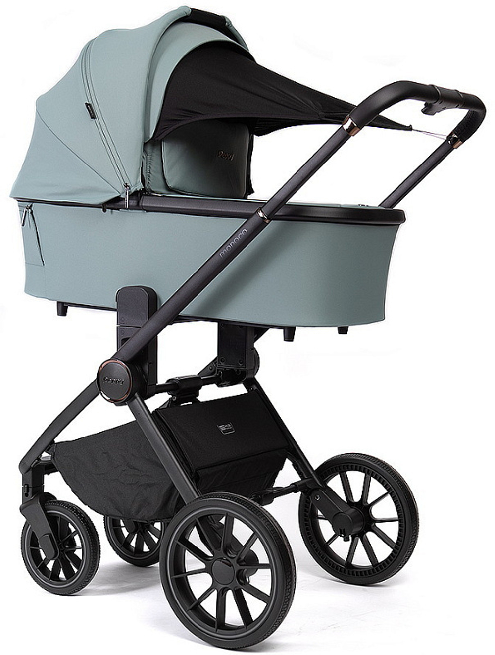 Детская коляска Peppy Monaco 3 в 1 с автокреслом Rise Mint (мятный), рама черная