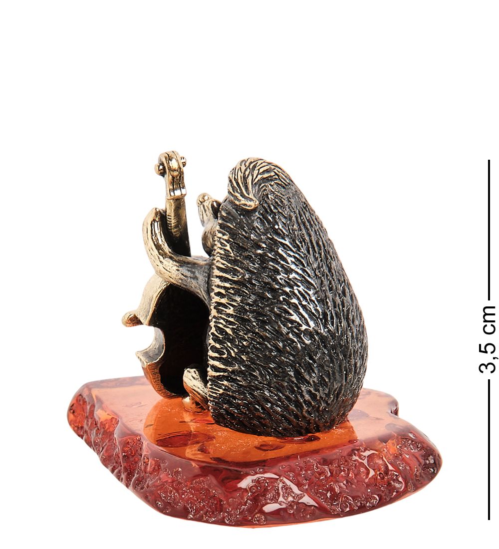 Народные промыслы AM-1979 Фигурка «Ежик со скрипкой» (латунь, янтарь)