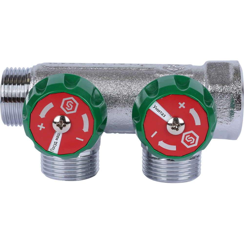 Коллектор регулирующий хром (дизайн FAR)  3/4", 2 отвода евроконус 3/4"