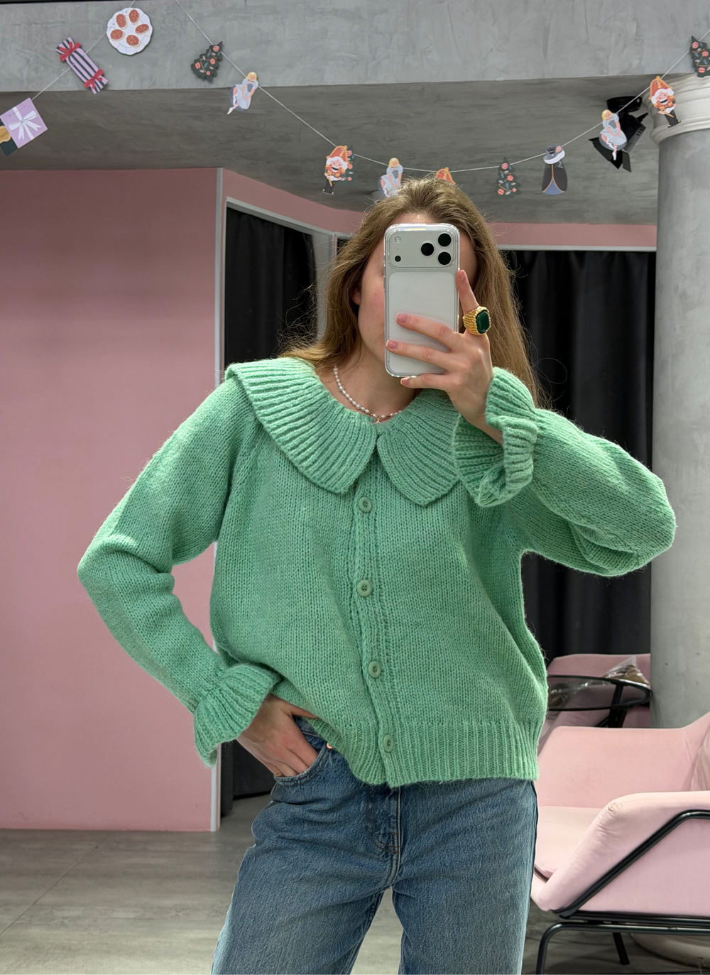 Кардиган с воротничком Candy зеленый