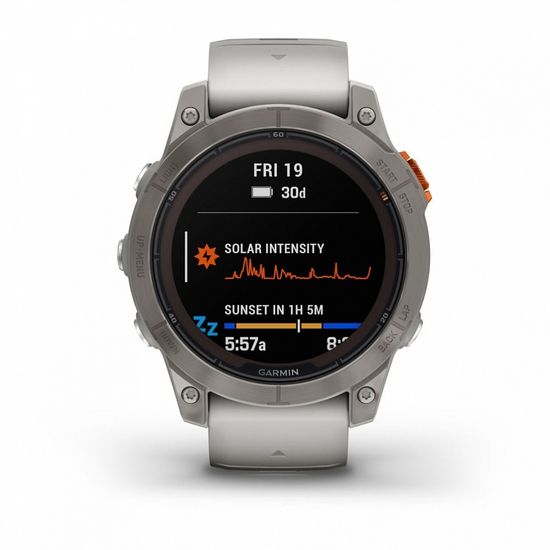 Умные часы Garmin Fenix 7 Pro Sapphire Solar титановый серый с серо-оранжевым ремешком