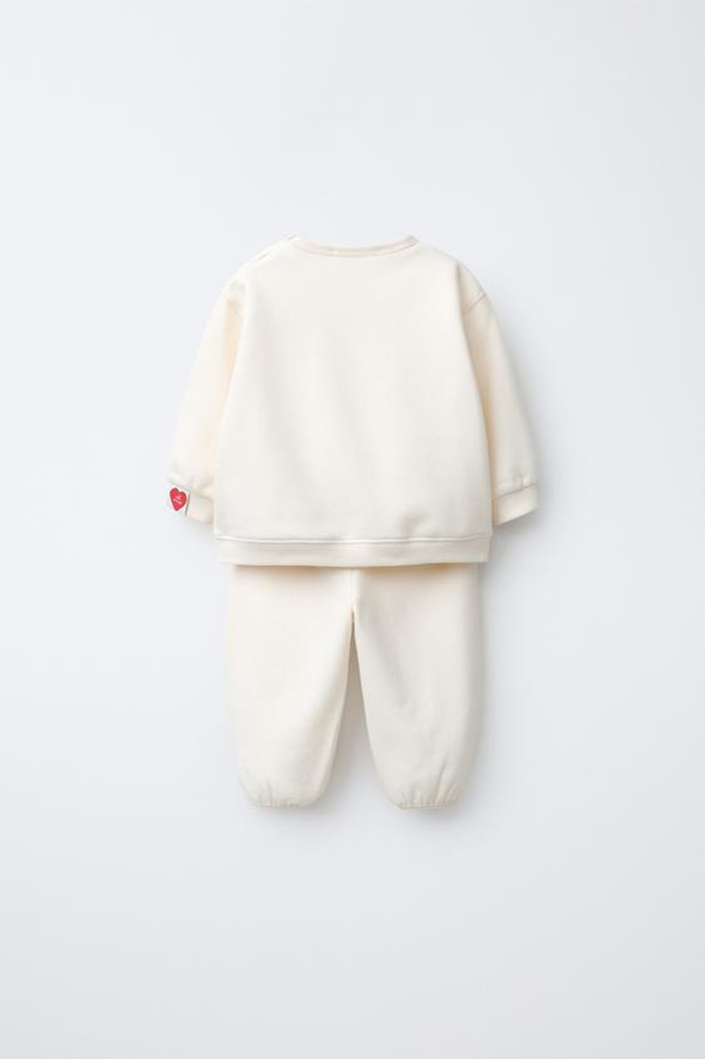 ZARA КОМПЛЕКТ ИЗ ТОЛСТОВКИ И БРЮК С ВЫШИТОЙ НАДПИСЬЮ, СВЕТЛО-БЕЖЕВЫЙ