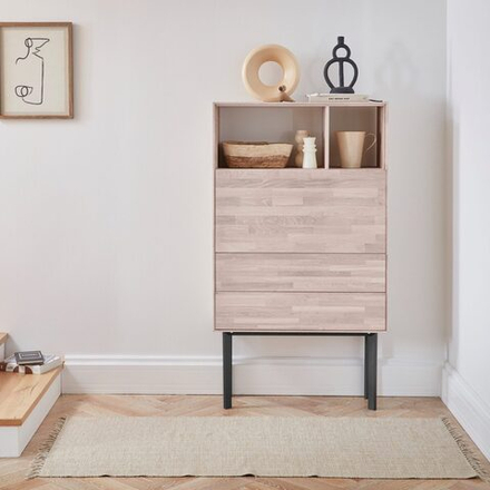 Комод деревянный с 2 ящиками и дверью Виби 85х32х151 см из массива дуба на металлических ножках, в стиле лофт