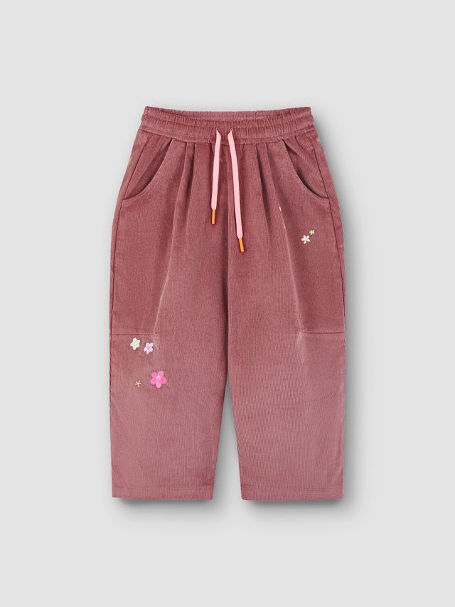 Широкие брюки пудра с вышивкой ЦВЕТЫ