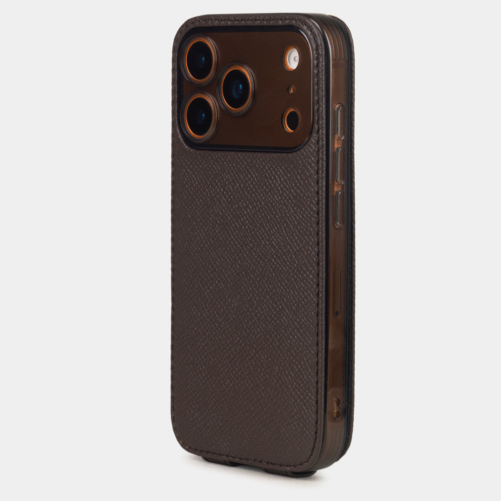 Чехол iPhone 17 Pro Max натуральная кожа сафьяно, коричневого цвета