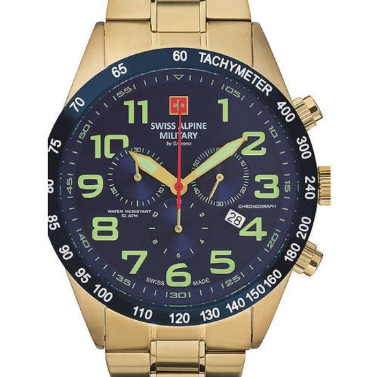 С браслетом Мужские наручные часы с золотым браслетом Swiss Alpine Military 7047.9115 chrono 45mm 10ATM