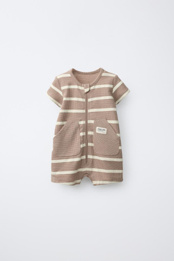 ZARA КОРОТКИЙ КОМБИНЕЗОН ИЗ РИФЛЕНОГО ТРИКОТАЖА, КОРИЧНЕВЫЙ