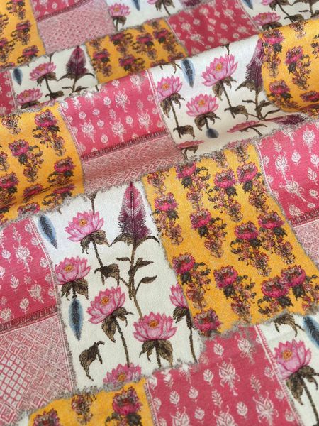 ЦВЕТОЧНЫЕ ЭСКИЗЫ, РОЗОВО-ЖЕЛТЫЙ - 100% хлопок 4