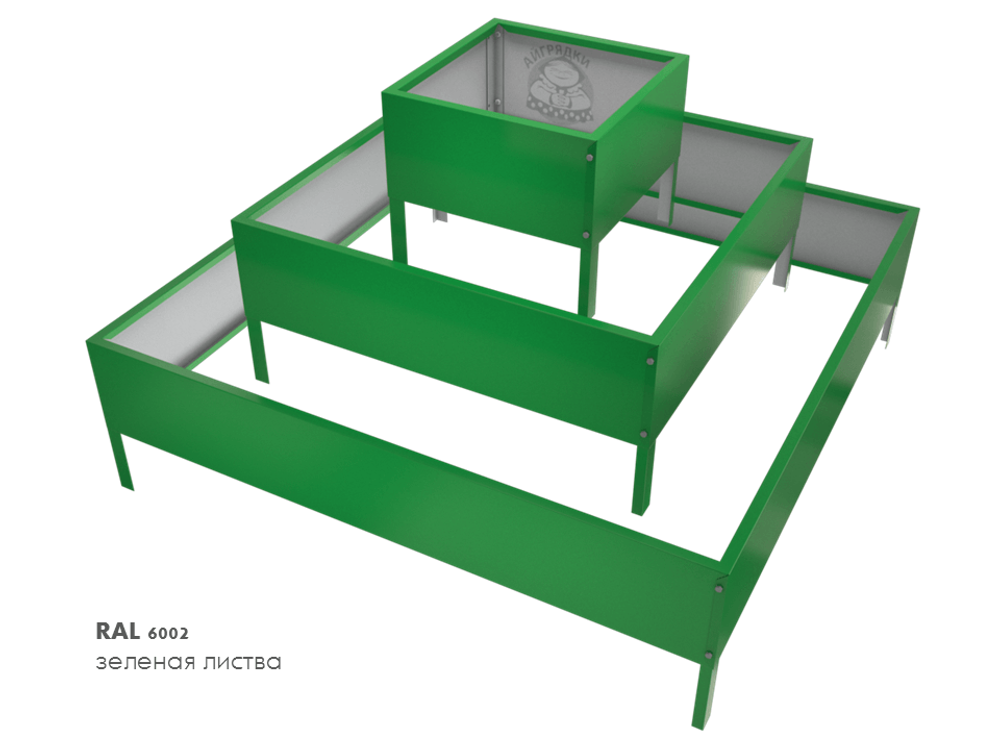 Клумба квадратная оцинкованная Пирамида 3 яруса RAL 6002 Зеленая листва