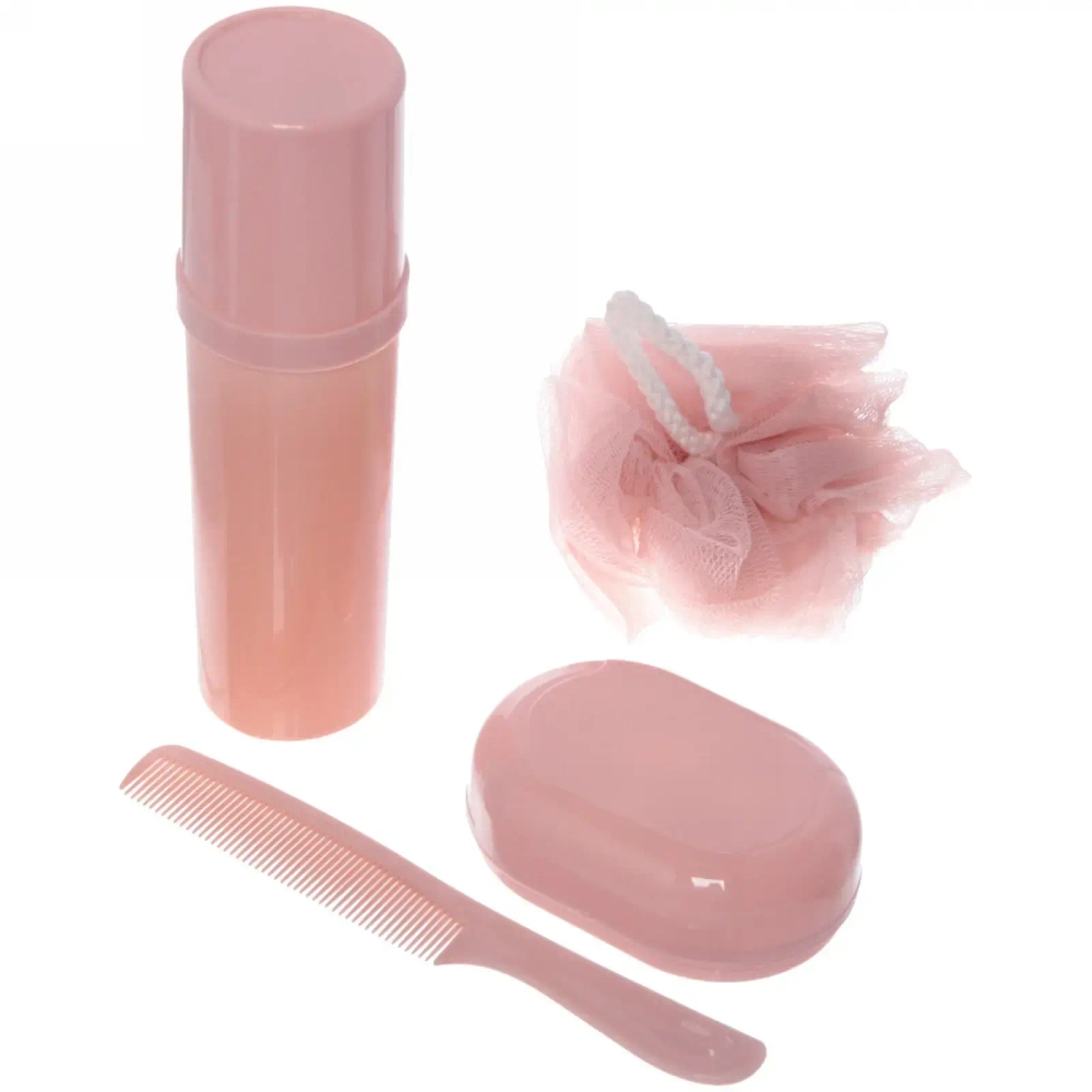 Набор банный дорожный 4шт «Traveler - Полоска», микс 2 цв., (мочалка, футляр 2шт, расческа), 21*12*7см✦