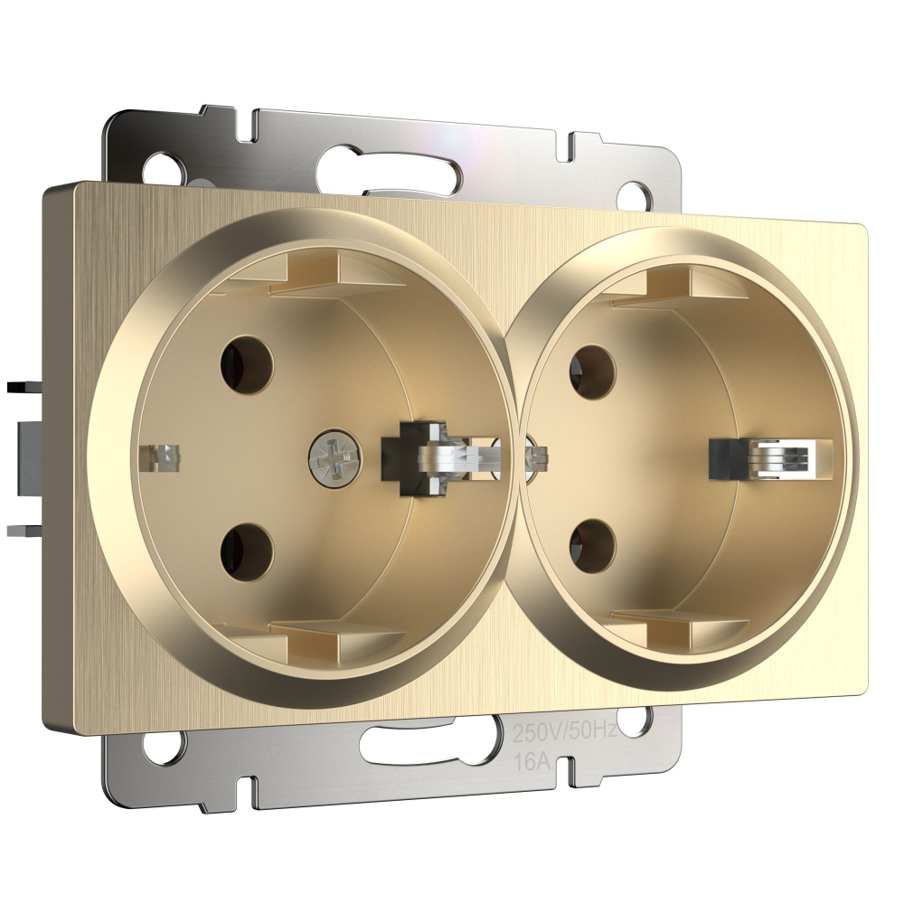 Розетка двойная с заземлением (шампань рифленый)