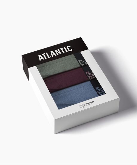 Мужские трусы (3шт) слипы спорт Atlantic 3MP-209, хлопок, зеленый меланж + винный меланж + голубой меланж