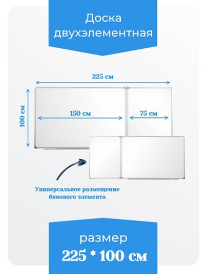 Двухэлементная(Л) магнитная эмалированная школьная доска 2250х1000 (маркерная)
