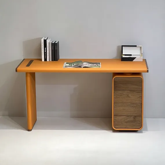 Письменный стол с тумбочкой 4758, 150х60 см, экокожа цвета охра