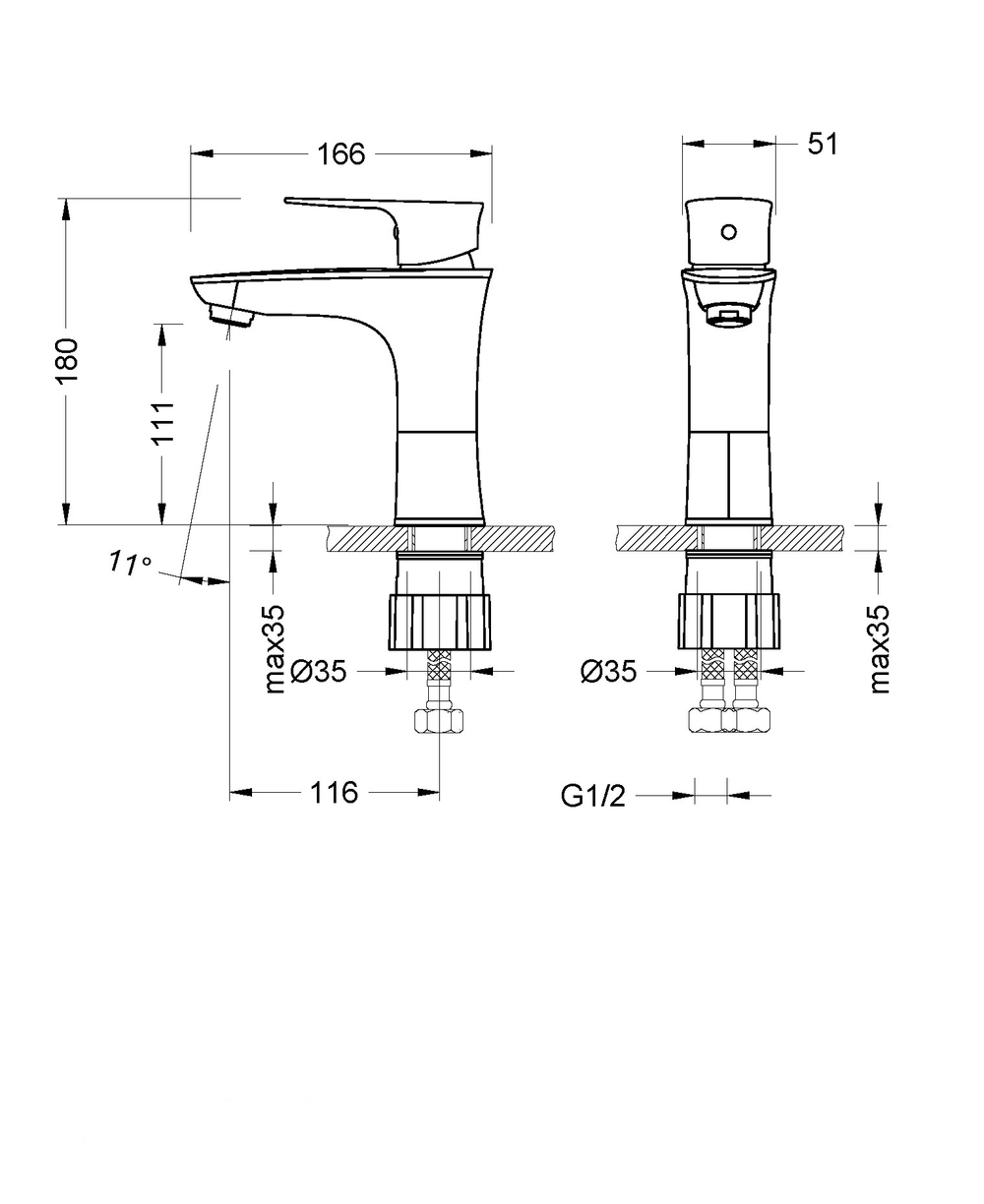 LM0206C Неро Смеситель для умывальника монолитный, хром