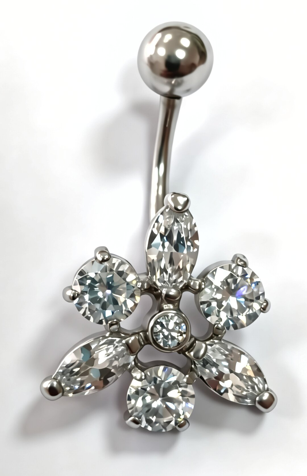 Ювелирный пирсинг "Эстерелла" Цветок, родированный, вставка фианит, 2.13 г