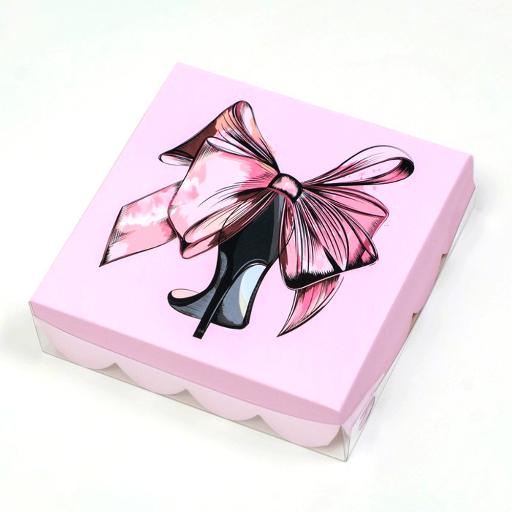 Коробка для кондитерских изделий с PVC крышкой «Романтика», 12*12*3 см