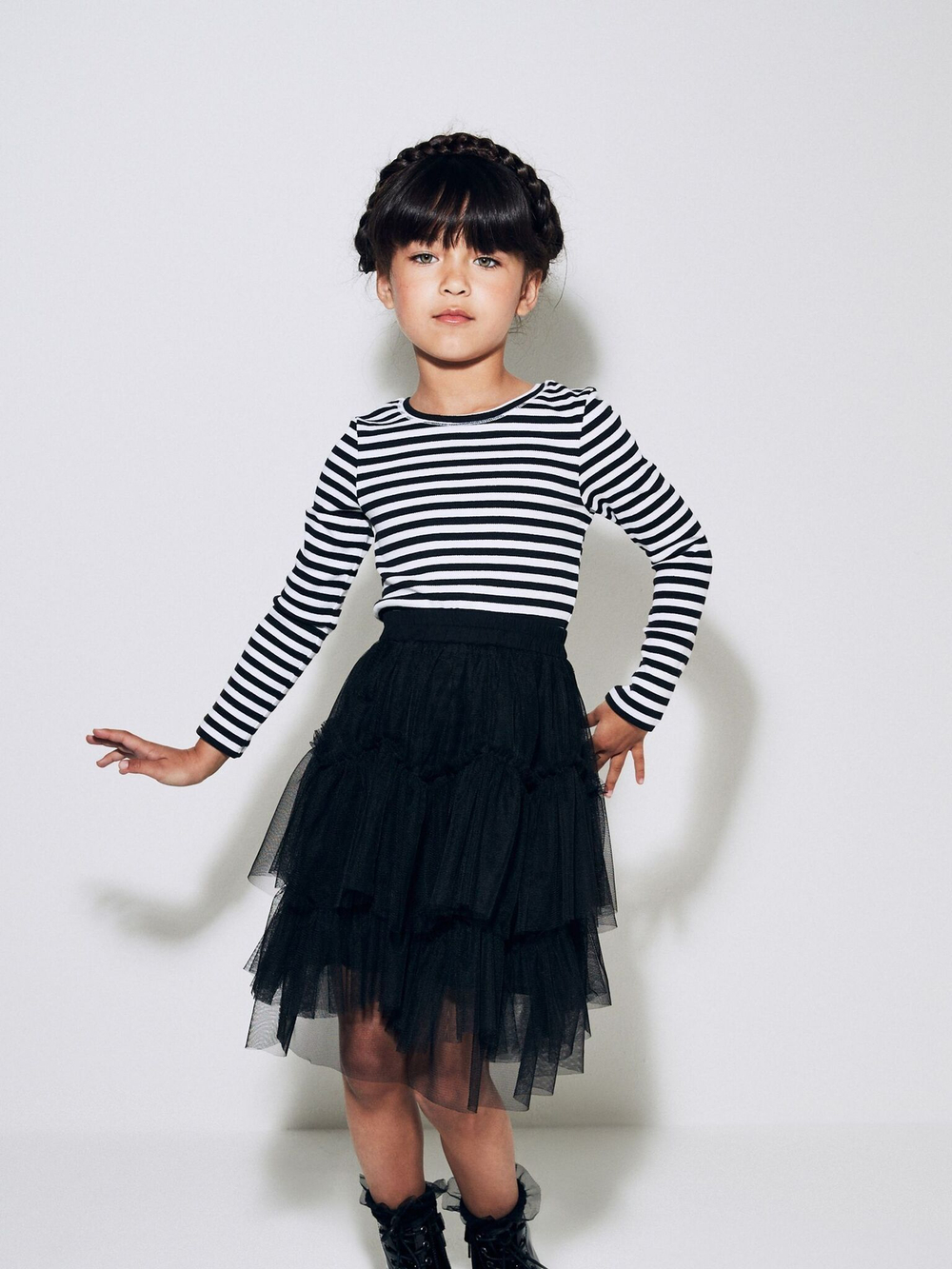 Лонгслив для девочки Next D48-826, Черный, Белый